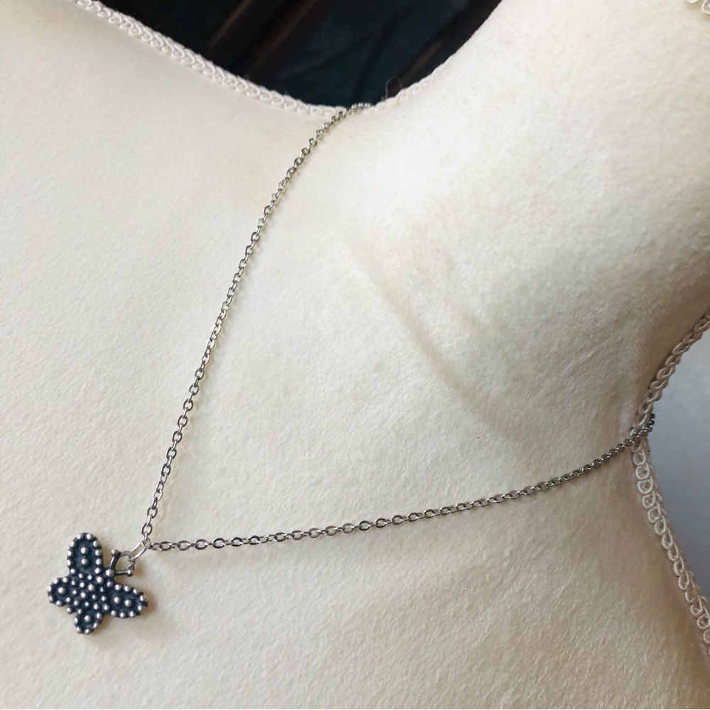 Vintage bubble butterfly pendant on chain necklace